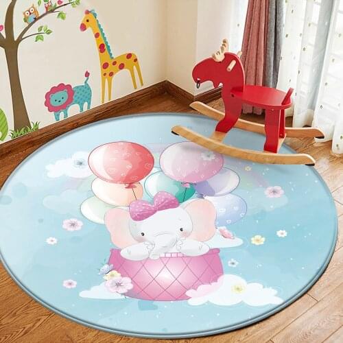 Baby Hand Print Round Children Fashion Carpet Balloon Cute Elephant Pattern Non-Slip Baby Play Children Flannel Carpet