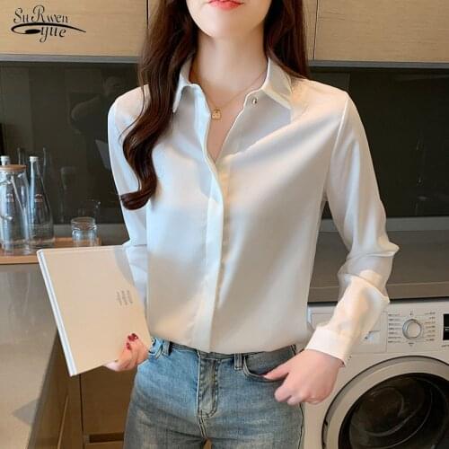 Blusas Autumn Women Tops and Blouse Fashion Plus Size Korean Silk Blouse Women Satin Solid Long Sleeve Casual Women Shirts 10150