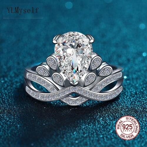 Real 925 Silver with 2 Carat(7*10mm) Teardrop Moissanite Stone Ring Free Adjustable Size Classic Luxury Fine Jewelry For Women