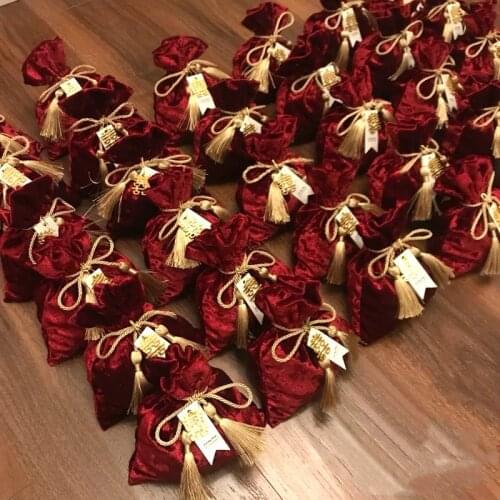 Luxury Wedding Candy Bag With Strings Velvet Cloth Tassel Bag European Wedding Candy Bag Candy Box Velvet Bag Cases Supplies