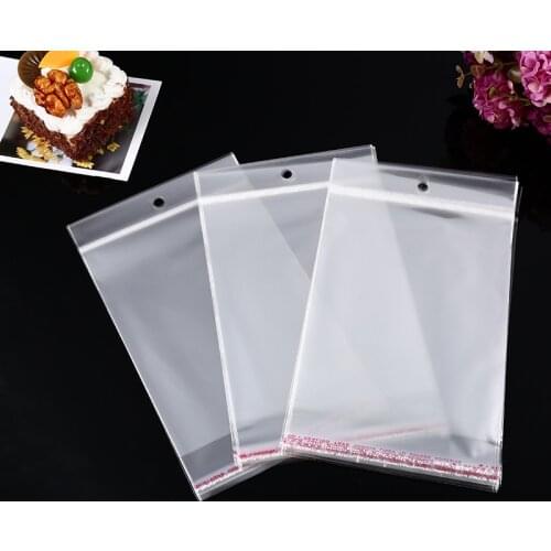 100pcs 4 Sizes Transparent Hanging Self Adhesive Opp Plastic Pouch Sachet Gift Jewelry Packaging Bags For Wedding Beads Business