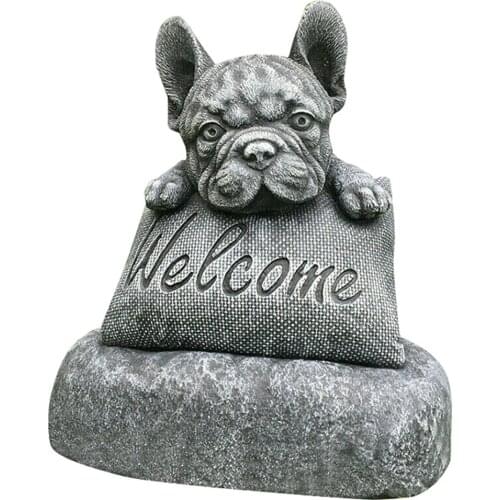 French-Bulldog Statue Garden Dog Statue Decoration Welcome Sign Resin Craft Ornament Indoors Outdoors Sculpture Yard Art