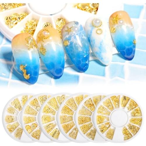 Nail Art Jewelry Marine Series Metal Rivets Shell Stars Love Heart 3d Hollow Round Nail Decoration Accessories