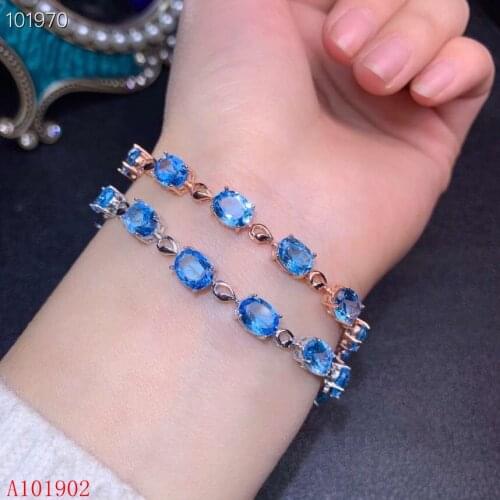KJJEAXCMY boutique jewelry 925 Silver-inlaid Natural Blue Topaz Gemstone Deluxe Bracelet Jewelry Support Detection