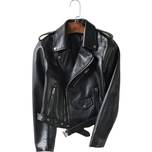 High Quality With Belt Autumn Women Leather Jacket 5 Colors Moto Biker Asymmetric Zipper Female Faux Leather Coat Outwear