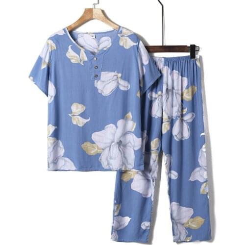 Womens Summer Suit 2021 New Printed Cotton silk T-shirt and Cropped Pants Two-Piece Plus Size 4XL Middle-aged Female Pants Set