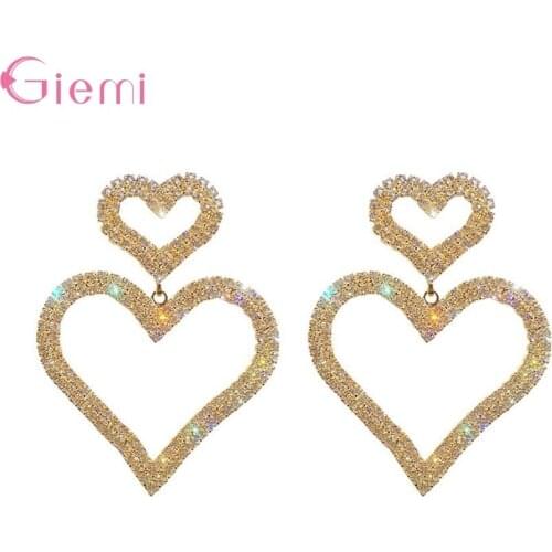 Luxury Crystal Heart Drop Earrings For Women Bling Rhinestone Cute Love Dangle Earring Female Wedding Jewelry
