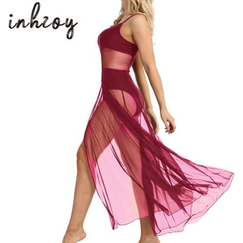 Women Flowy Ballet Dance Leotard Dress Ballerina Lyrical Modern Stage Dance Costumes