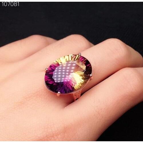 Photographed in nature Natural ametrine ring, rare gems in two colors, 925 silver ladies ring