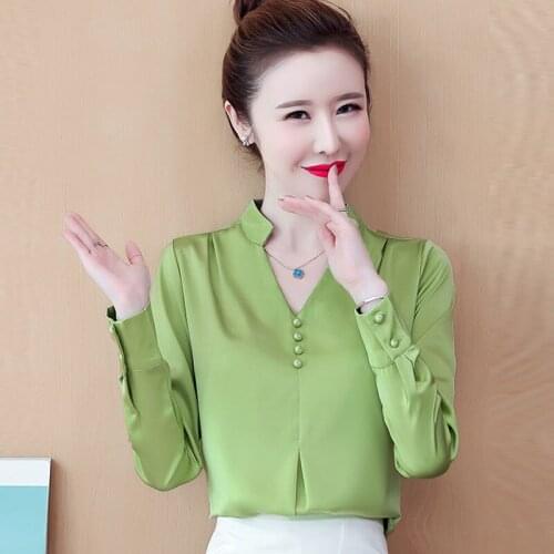 2021 New Women Spring Autumn Fashion Solid Color Chiffon Blouses Office Lady Casual Long Sleeve V-neck Loose Shirts Tops Q639