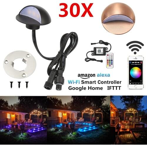 30pcs/lot Wifi Controller Timer Dimmer 50mm RGB Changeable Half Moon LED Deck Stair Post Light Step Fence Lamp Low Voltage IP65
