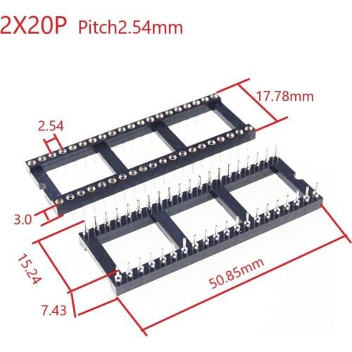 5pcs 0.100" 2.54mm Pitch IC socket 40 Position 2x20 Pin machine Pin Row spacing 15.24mm bar Tin plate DIP Through hole solder