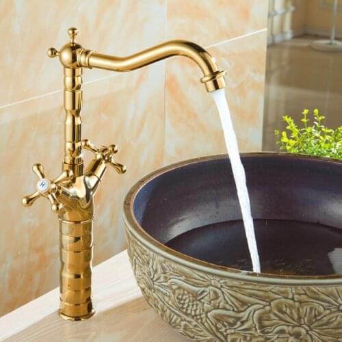 Antique brass rotated sink basin faucet mixer water tap hot and cold, Retro bathroom wash basin faucet golden Whosale Or retail