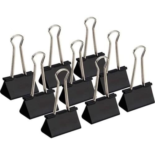 Foldback Clips Paper Metal Binder Clips Paper Clips Multipurpose Clips Medium Black Office Supplies - 24 Pieces (32 mm)