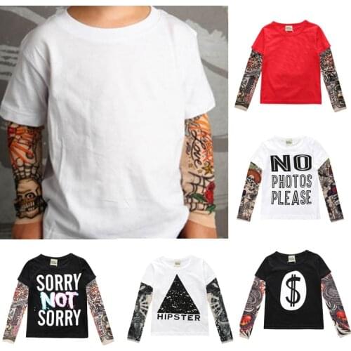 Novelty Tattoo Kids Long Sleeve T-Shirts Fashion Print Cotton Boys T Shirt Kids Girls Tops Childrens Clothes 1-7 Years