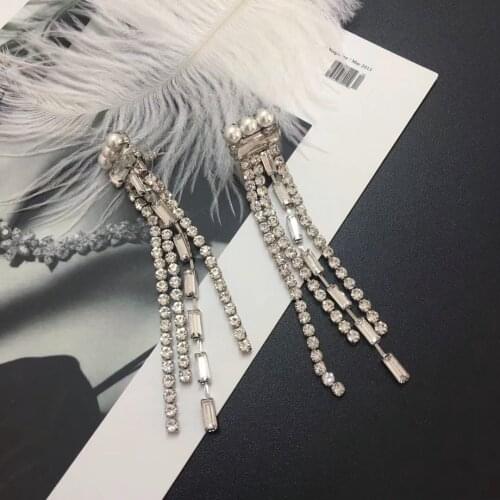 Crystal pearl tassel earrings temperament fairy fashion earrings