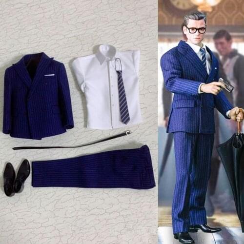 Toy center 1/6 Male Blue Striped Suit Gentleman Clothes Glasses Model Fit 12'' Soldier Action Figure Dolls