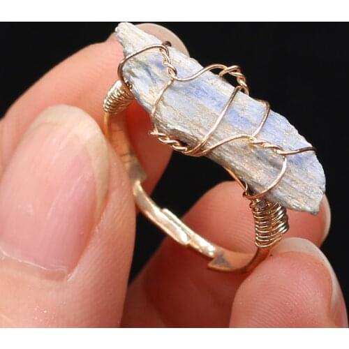 Natural Stone Rings Charm Jewelry Gold Color Wire Wrap Gem Stainless steel Adjustable Trendy Gift for Women or Girlfriend