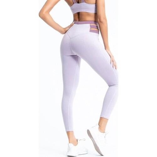 New 2020 Summer Womens Breathable High Waist Contrast Patchwork Yoga Trousers Hollow out Fitness Leggings Sports Pants