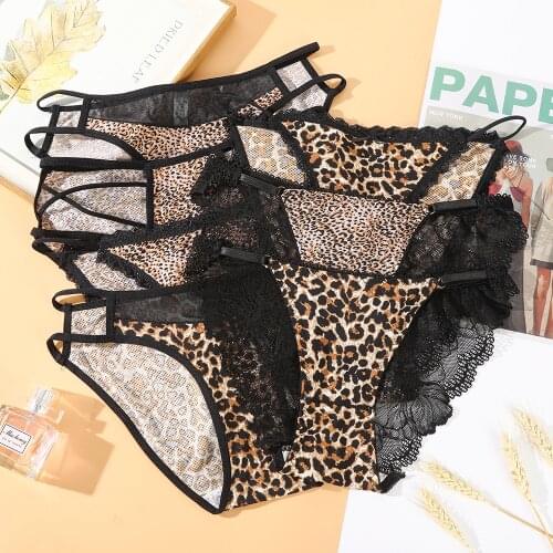Leopard Panties For Ladies Print Sexy Lace Womens Underwear Underpants Middle Low Waist One-Piece Womens Sexy Lingerie Briefs