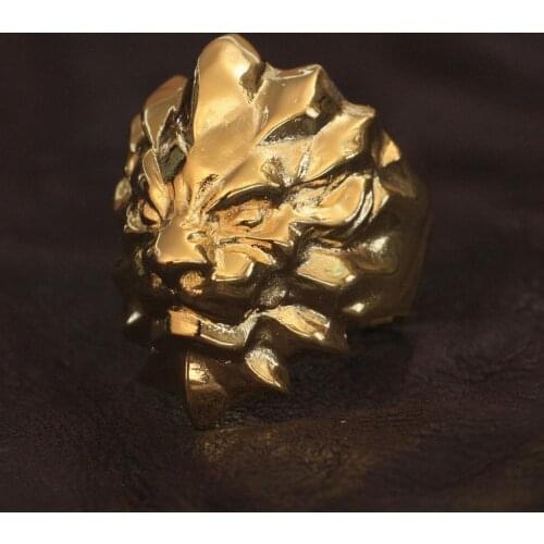 LINSION Gold Plated Brass Abstract Lion Ring High Details Mens Biker Rock Punk Jewelry GP01 US Size 7~15