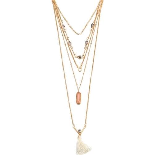 Fashion Sweater Chain BOHO Crystal Cotton Tassel Necklace Multi layer Long Necklace for Women Wholesale