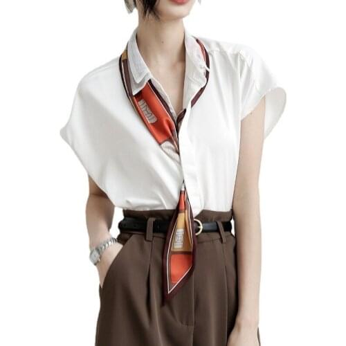 Fashion Womens Pure White Shirt Office Womens Workwear Short Sleeved Chiffon Shirt Elegant collared top for Women