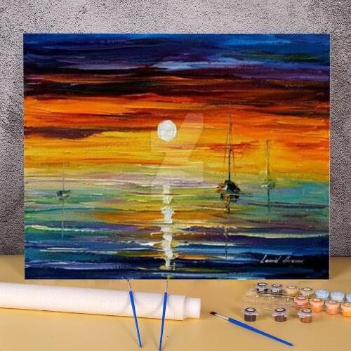 Oil Painting Style Night Sea DIY Paint By Numbers Set Oil Paints 40*50 Canvas Painting Home Decor Kids Wall Art Drawing