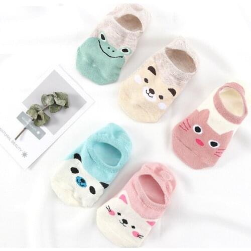5 Pairs/lot Women Socks Candy Color Small Animal Cartoon Pattern Boat Socks for Summer Breathable Casual Girl Lady Funny Fashion