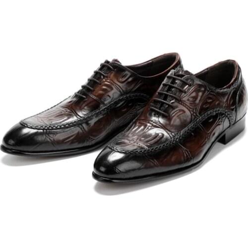 New Embossed Leather Dress Men Shoes Luxury Crocodile Pattern Wedding Shoes Mens Business Office Work Pointed Toe Shoes Size 44