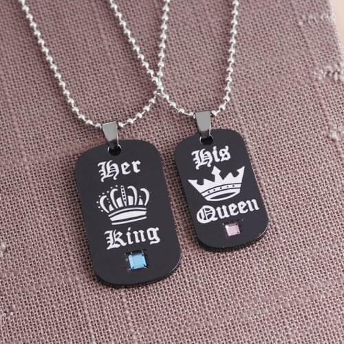2019 new Her King His Queen Tag Black Creative Alloy Pendant Necklace Couple Love Forever Necklace Valentines Day crown Jewelry