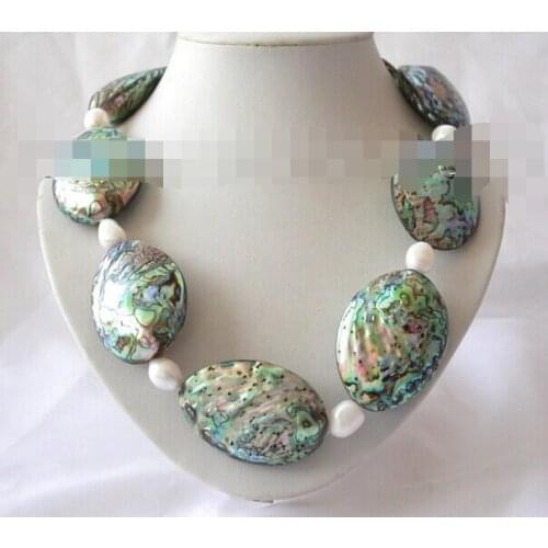 Feel shipping RHJ0087 stunning big baroque green sea shell white pearl necklace