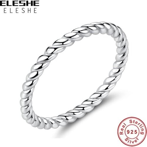 ELESHE Authentic 925 Sterling Silver Stackable Rope Twist Ring for Women Party Engagement Wedding Ring Female Fashion Jewelry
