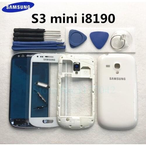 Full Housing Complete Case For Samsung Galaxy S3 Mini i8190 Battery Back Door Cover Front Screen Glass Lens Middle Frame Parts