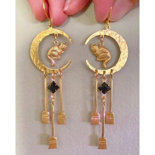 The Gold plated Lunar Goddess Celestial Cat Earrings