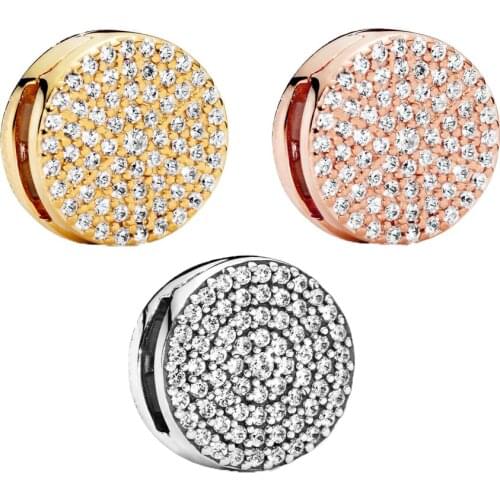 SALE! 925 Sterling Silver Beads Round Pave Clip Charm Fit Original Pandora Bracelets Women DIY Fashion Jewelry