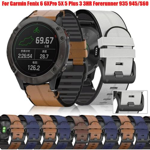26 22MM Silicone+Leather Quick Release Watchband Strap For Garmin Fenix 6X Pro Watch Easyfit WristBand Strap Fenix 5 6 Pro Watch