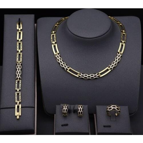 Luxury High Quality Dubai Jewelry sets Hand inlay Cubic Zirconia Gold Color Indian Bridal Wedding set African women Necklace Set