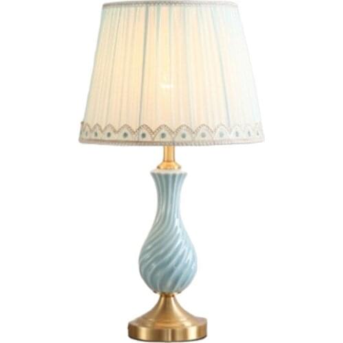 Modern American Elegant Blue Ceramic Table Lamp For BedRoom Bedside Living Room Foyer Study Desk Reading Night Light 190098