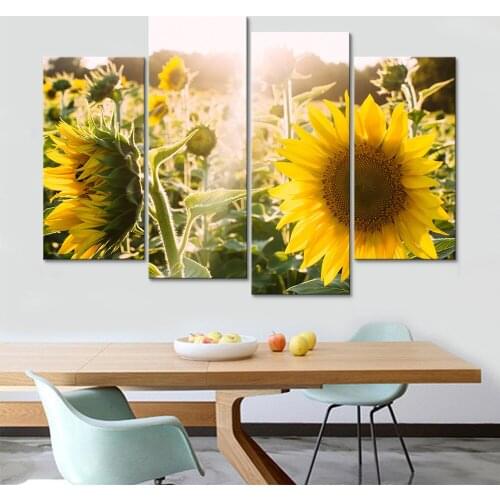 Modern Home Bedroom Wall Art Decoration Picture Modular Poster 4 Pieces Sunflower Print Canvas Painting Frame Can Be Customized