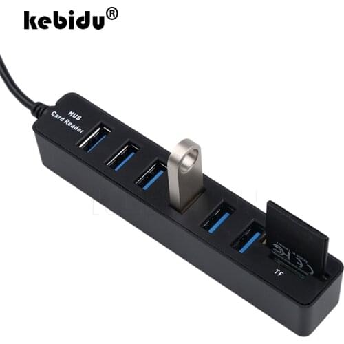 Kebidu USB Hub Combo 6 Ports Multi USB2.0 Splitter Hub with 2 Ports Micro Card Reader SD/TF slot for Windows XP/2000/Vista