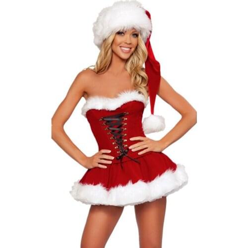 Adults Women Strapless Sexy Christmas Costumes Adult women Santa Claus Cosplay Christmas Party Fancy Dress