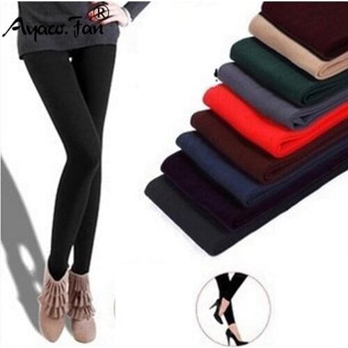 2019 Fashion Leggings Women Girls Warm Winter Bright Velvet Knitted Black Thick Legging Super Elastic Pants Free Size Trousers