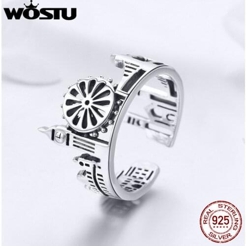 WOSTU New Arrival 925 Sterling Silver Punk London City Rings For Women Vintage Ring Unique Romantic Party Jewelry Gift FIR474