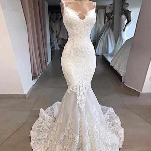 White Mermaid Wedding Dresses 2020 Vestidos De Novia Backless Sexy Lace Bride Dress Beaded Appliques Sweetheart Plus Size Straps
