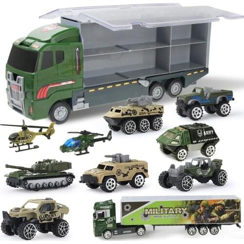 11pcs/set 2in 1 Off-Road Vehicle Mini Military vehicle Diecast CarrierTruck Model Toy Vehicles with Ejection & Carry Function