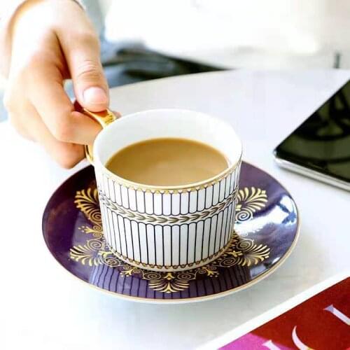 2021 VIP Dropshipping Elegant H Mark Golden Top Grade Bone China Coffee Cup European Tea Cup Set and Saucer Afternoon Tea Coffee