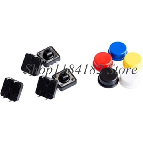 25PCS Tactile Push Button Switch Momentary 12*12*7.3MM Micro switch button + 25PCS Tact Cap(5 colors)for Switch 12X12X7.3H
