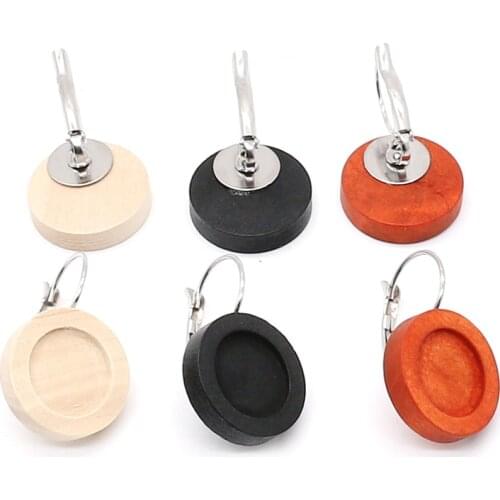 Aiovlo 10pcs/lot Stainless Steel French Lever Back Wood Earrings Blank/Base,fit 12MM Glass Cabochons,buttons;earring Bezels