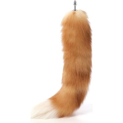70cm Super long real fox tail anal beads butt plug Metal Flirting erotic coaplay BDSM ass sex toy couple role play game women